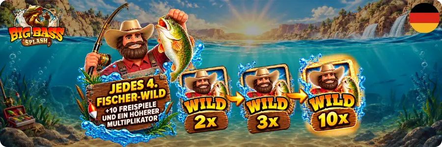 Wild-Multiplikatoren und Retrigger bei Big Bass Splash