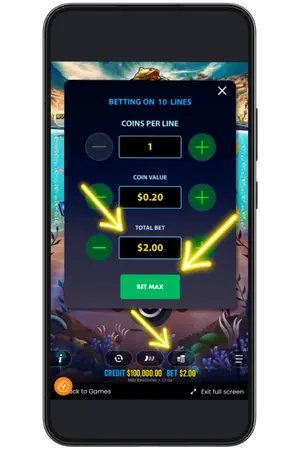 Adjust your bet in Big Bass Splash